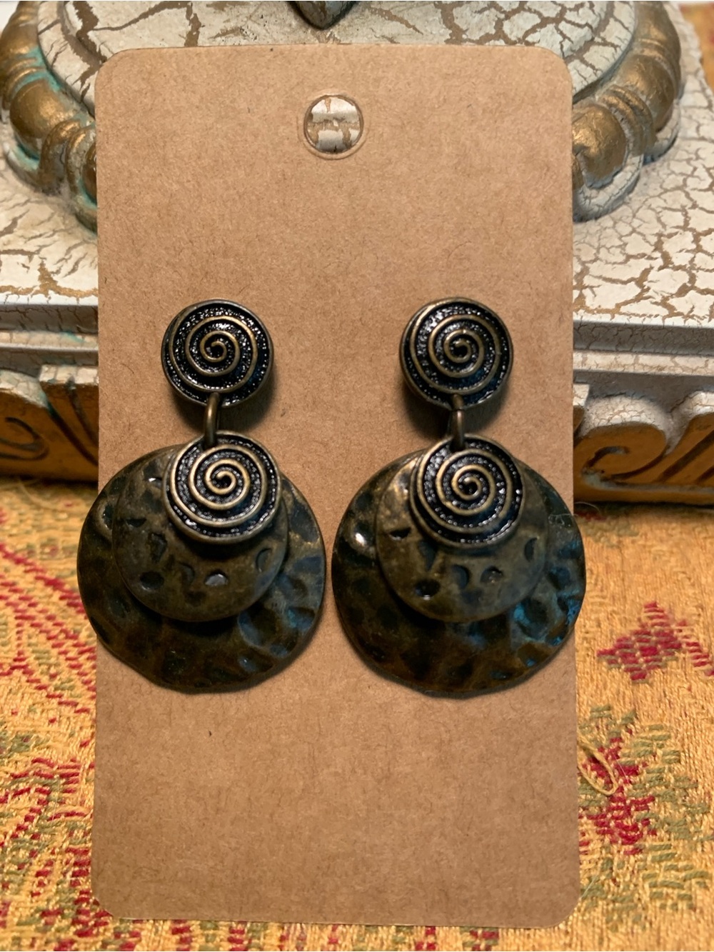 Premier Designs Antiqued Bronze Spiral Drop Earrings